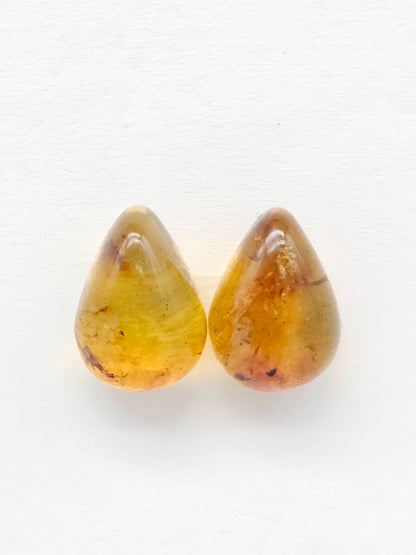 Amber Teardrop Cabochon Pair