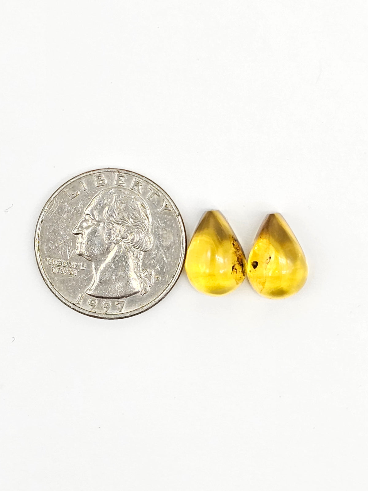 Amber Teardrop Cabochon Pair