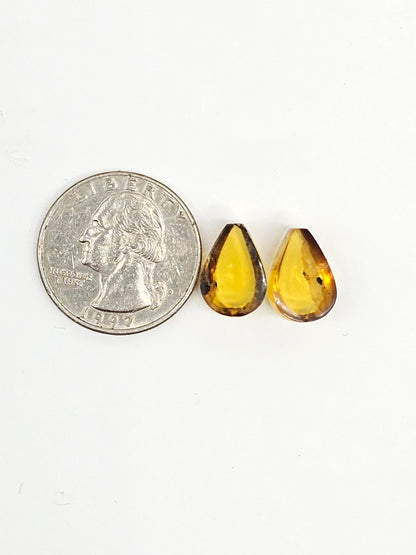Amber Teardrop Cabochon Pair