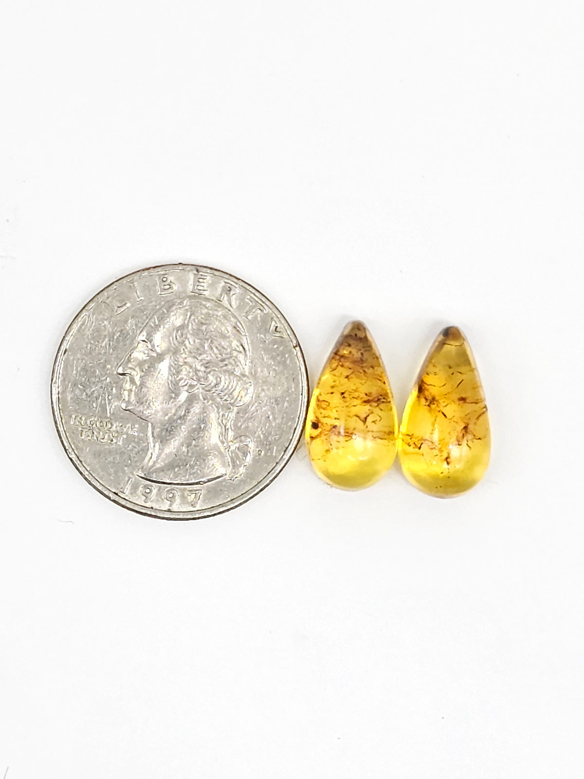 Amber Teardrop Cabochon Pair