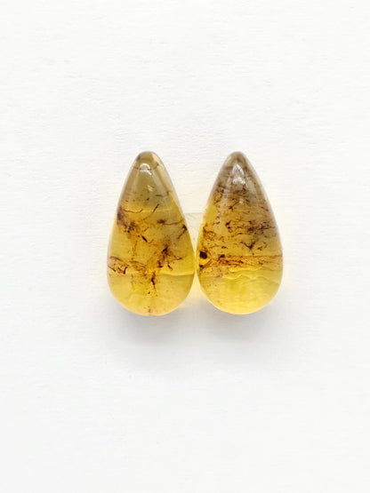 Amber Teardrop Cabochon Pair