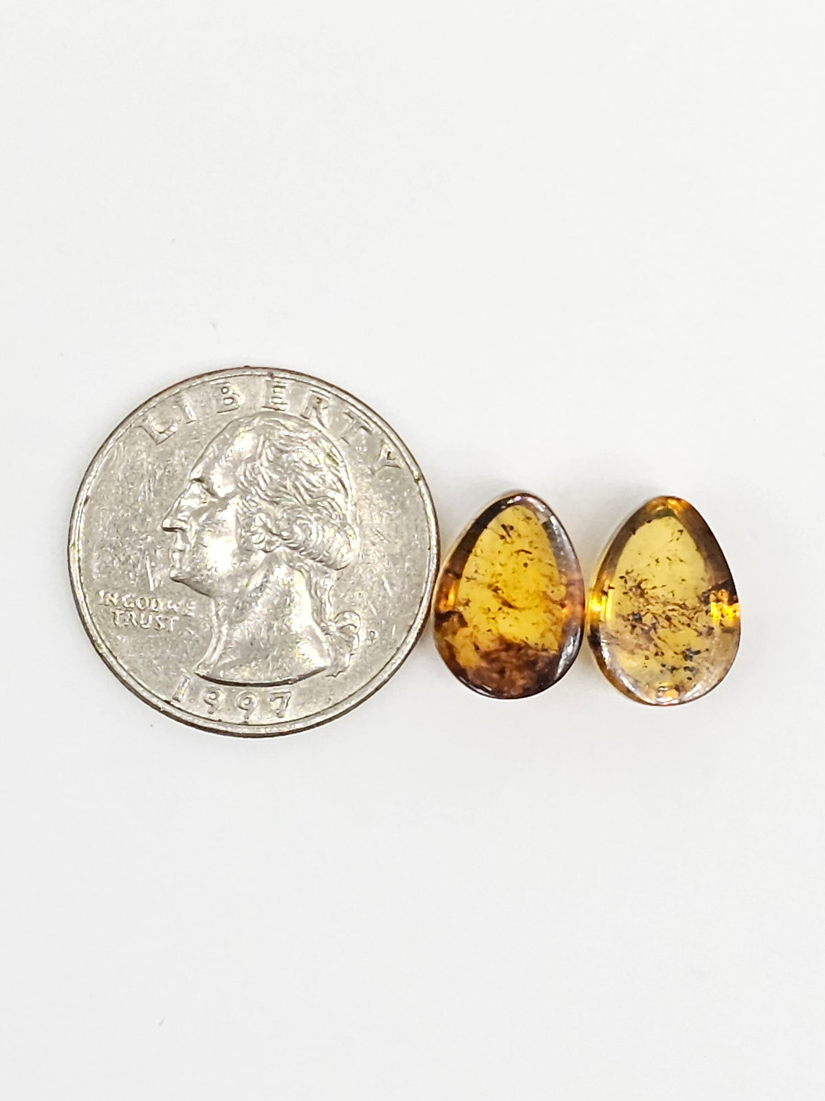 Amber Teardrop Cabochon Pair