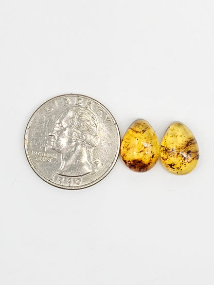 Amber Teardrop Cabochon Pair