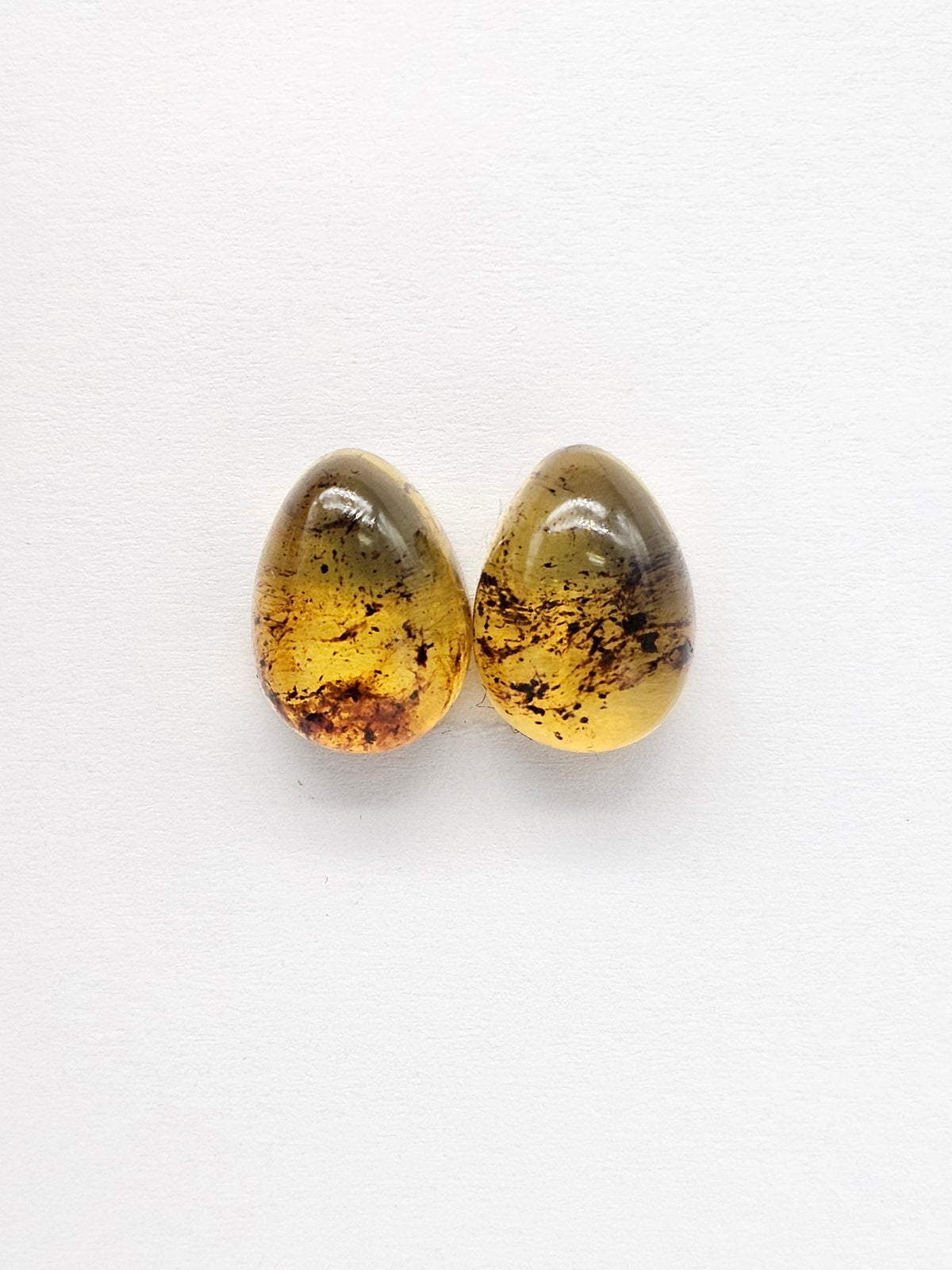 Amber Teardrop Cabochon Pair