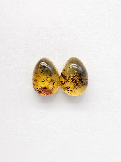 Amber Teardrop Cabochon Pair