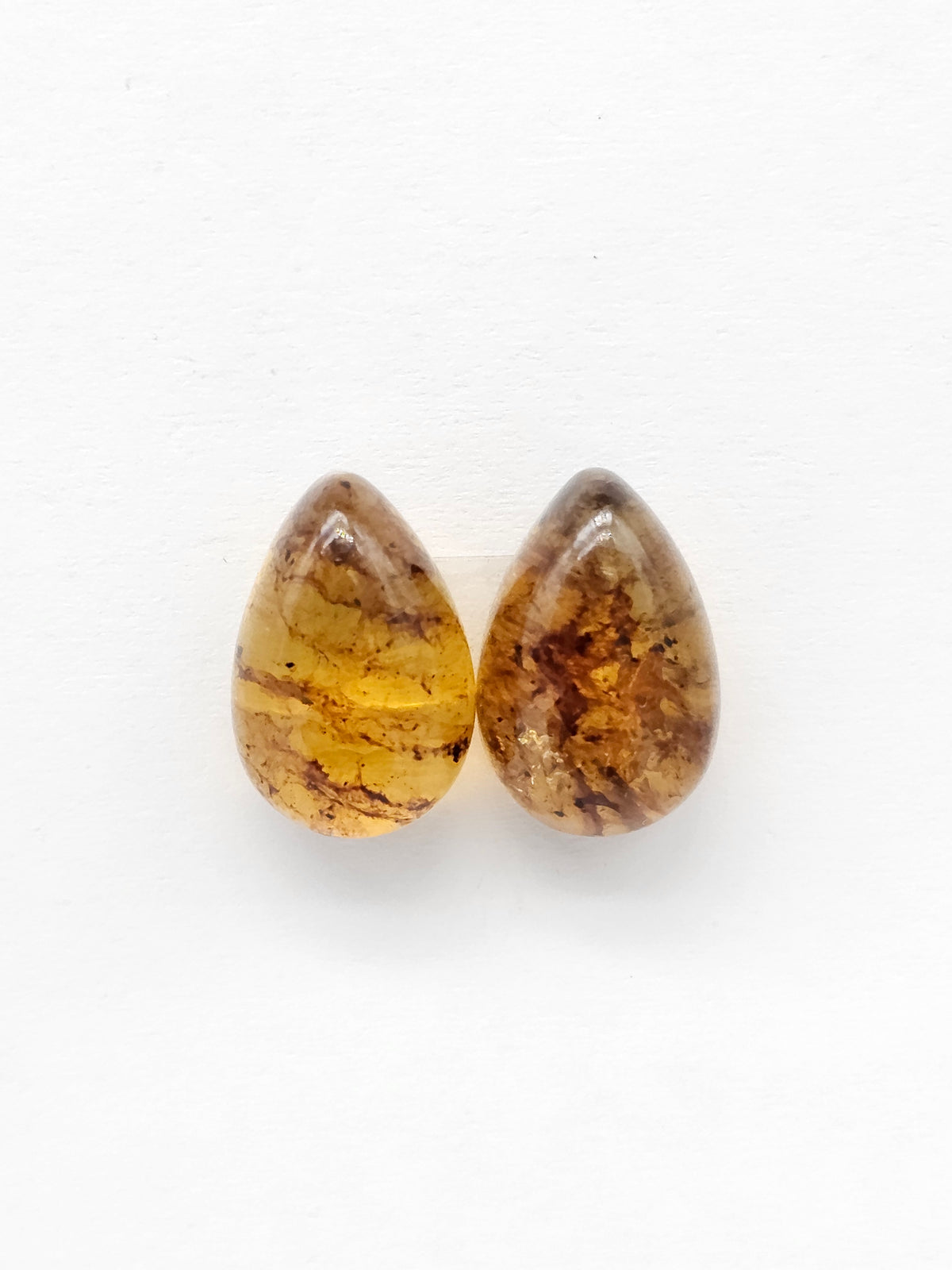 Amber Teardrop Cabochon Pair