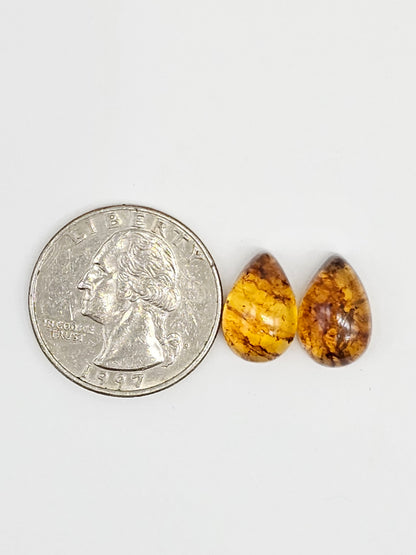 Amber Teardrop Cabochon Pair