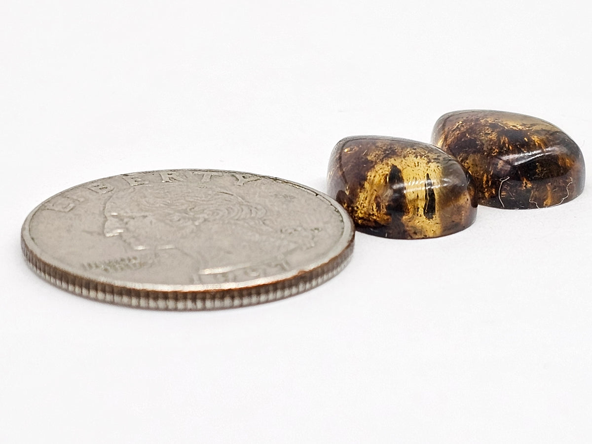 Amber Teardrop Cabochon Pair