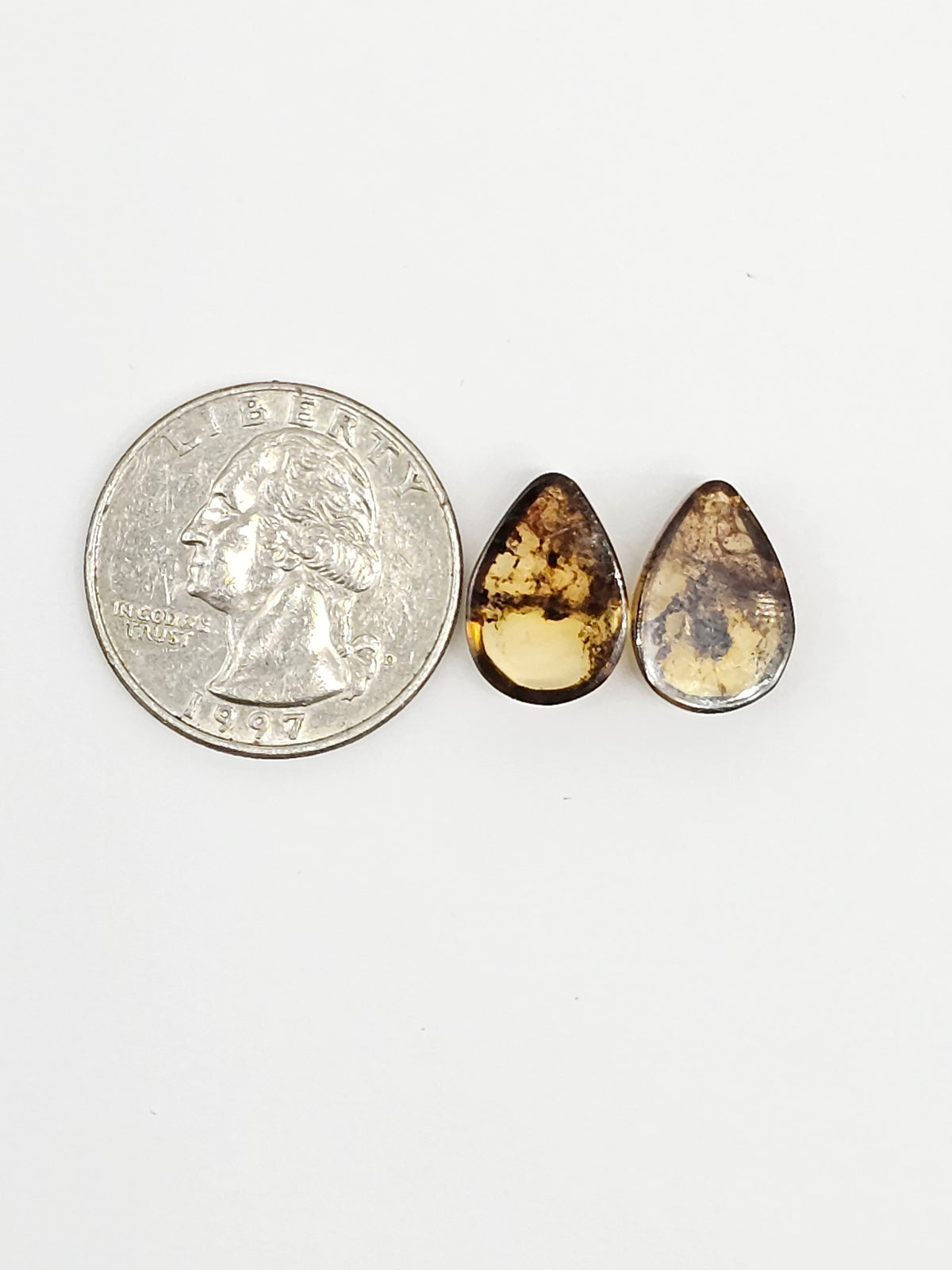 Amber Teardrop Cabochon Pair