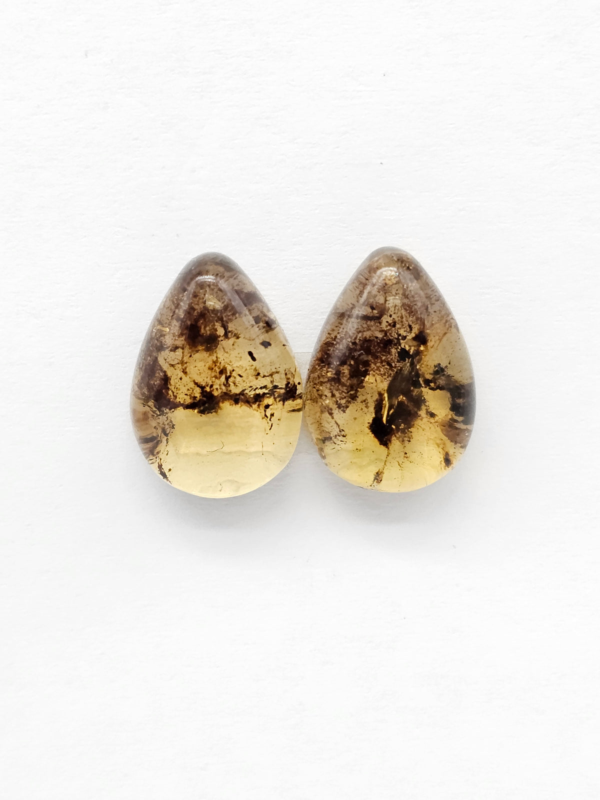 Amber Teardrop Cabochon Pair