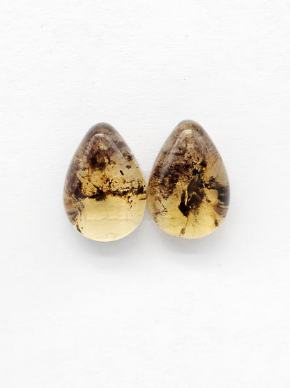 Amber Teardrop Cabochon Pair