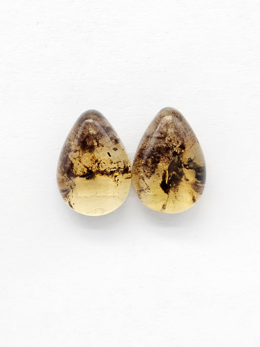 Amber Teardrop Cabochon Pair