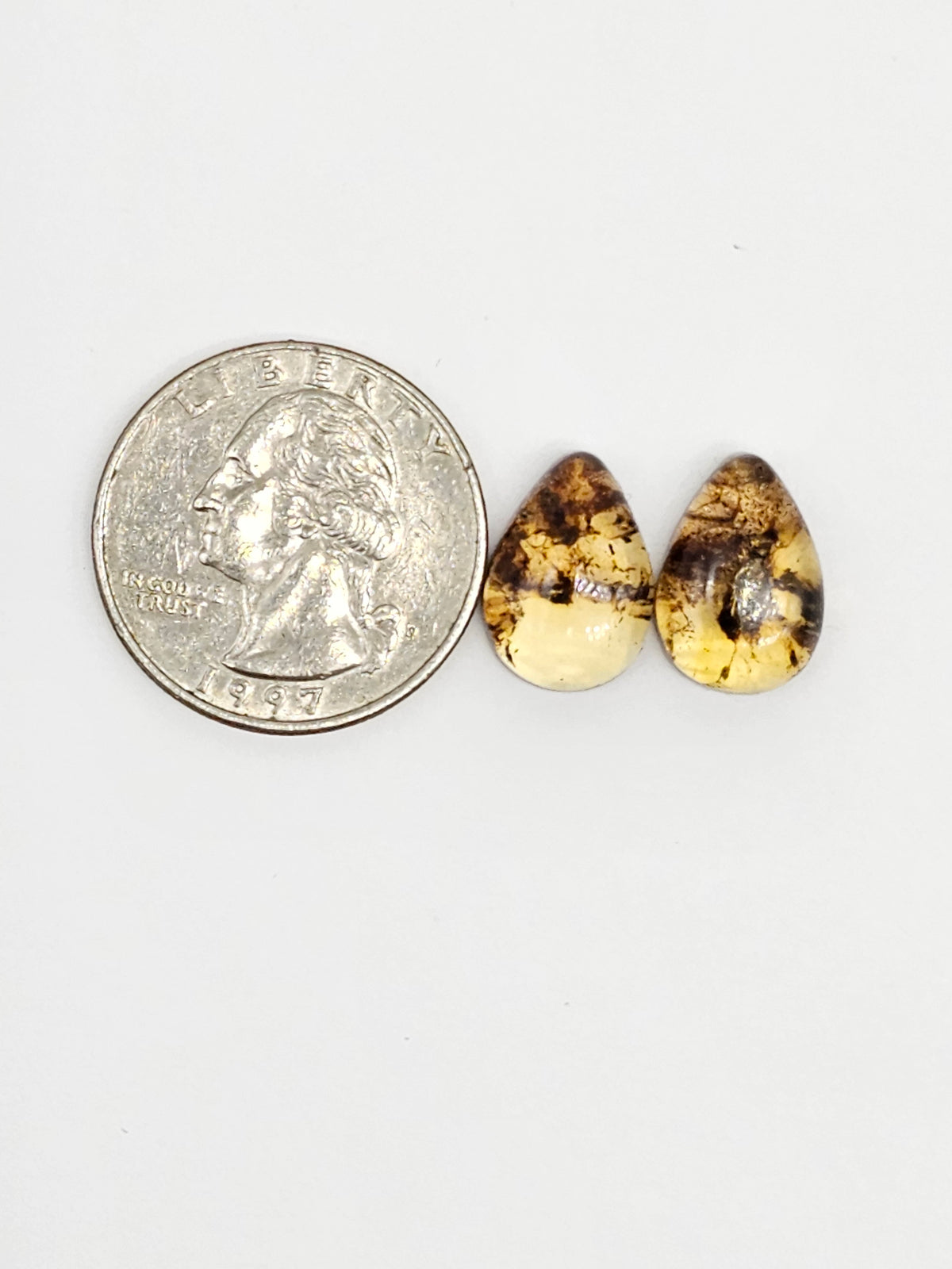 Amber Teardrop Cabochon Pair
