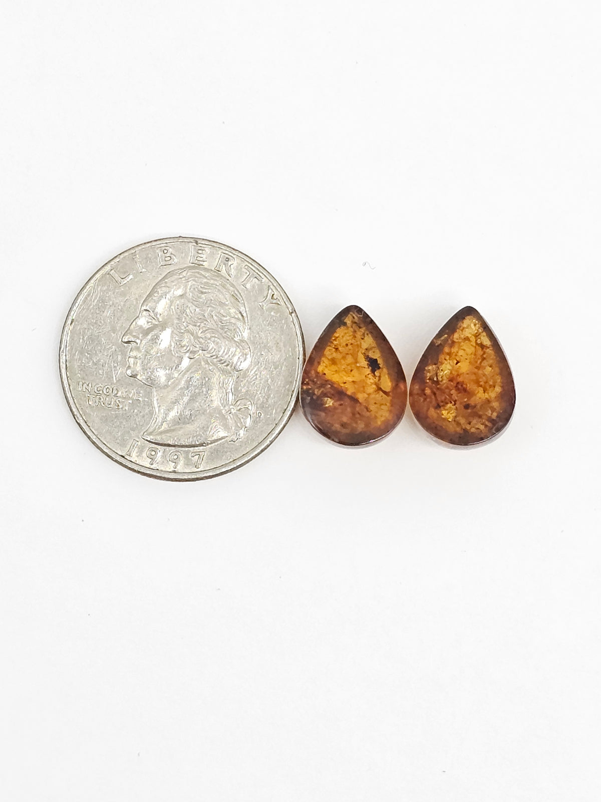 Amber Teardrop Cabochon Pair