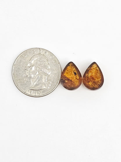 Amber Teardrop Cabochon Pair