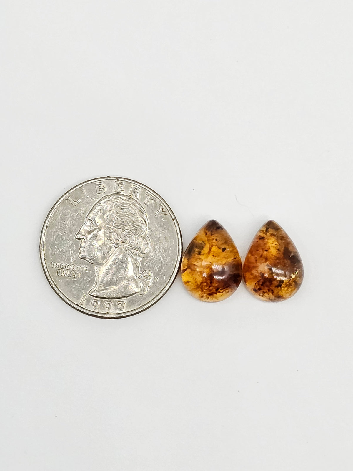 Amber Teardrop Cabochon Pair