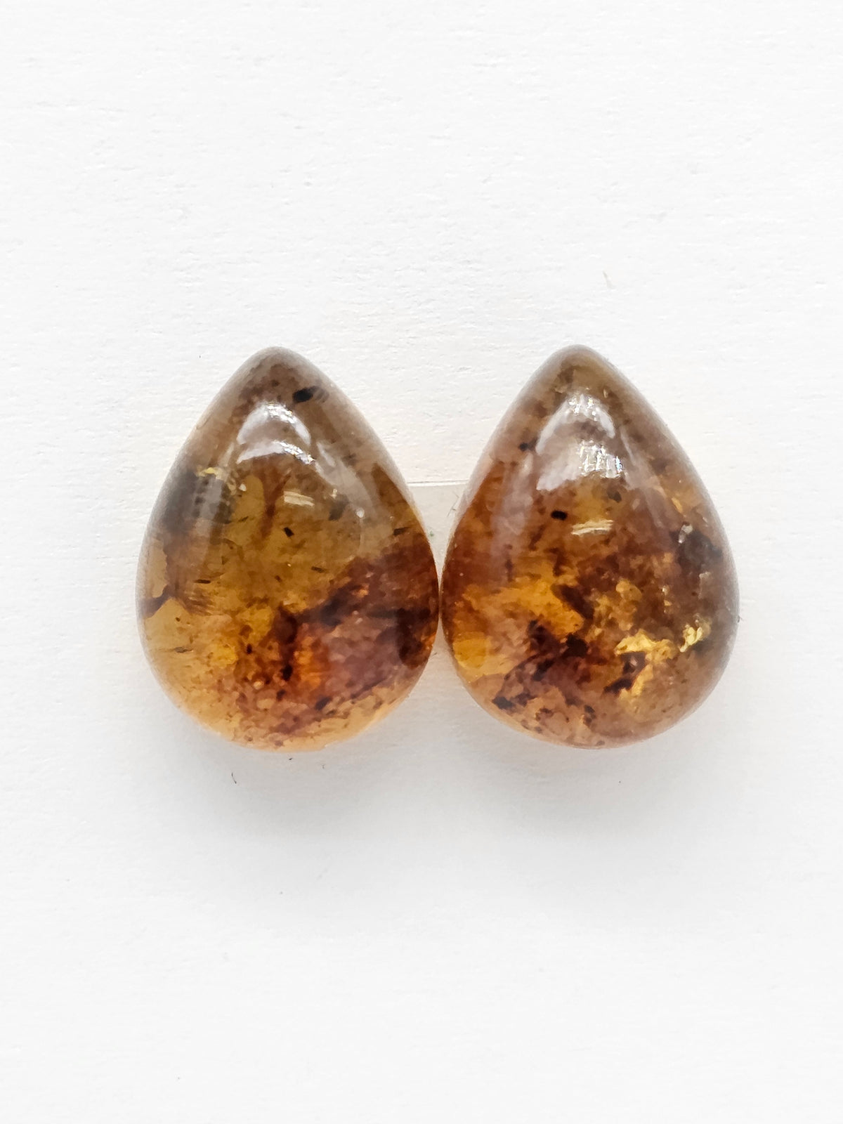 Amber Teardrop Cabochon Pair
