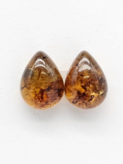 Amber Teardrop Cabochon Pair