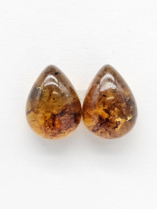 Amber Teardrop Cabochon Pair