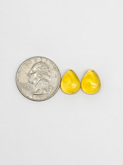 Amber Teardrop Cabochon Pair