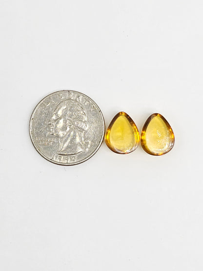 Amber Teardrop Cabochon Pair