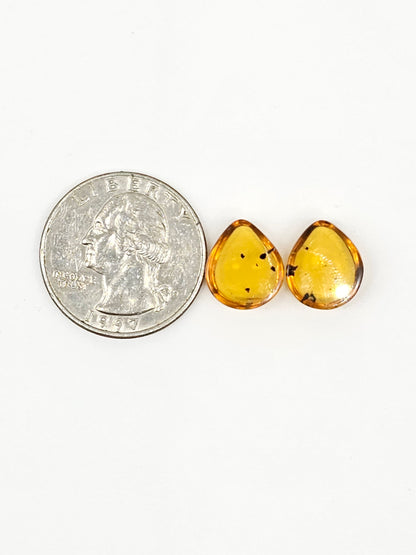 Amber Teardrop Cabochon Pair