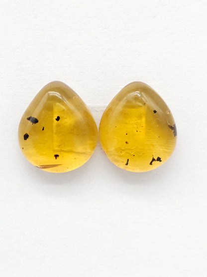 Amber Teardrop Cabochon Pair
