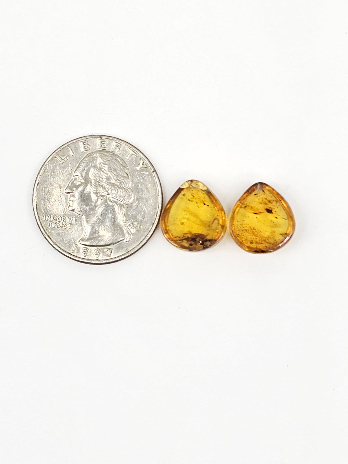 Amber Teardrop Cabochon Pair