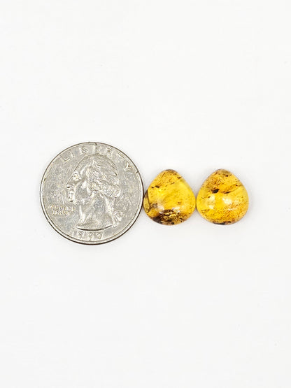 Amber Teardrop Cabochon Pair