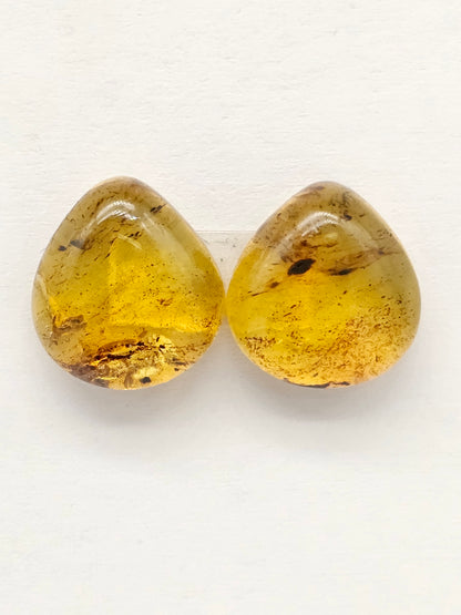 Amber Teardrop Cabochon Pair
