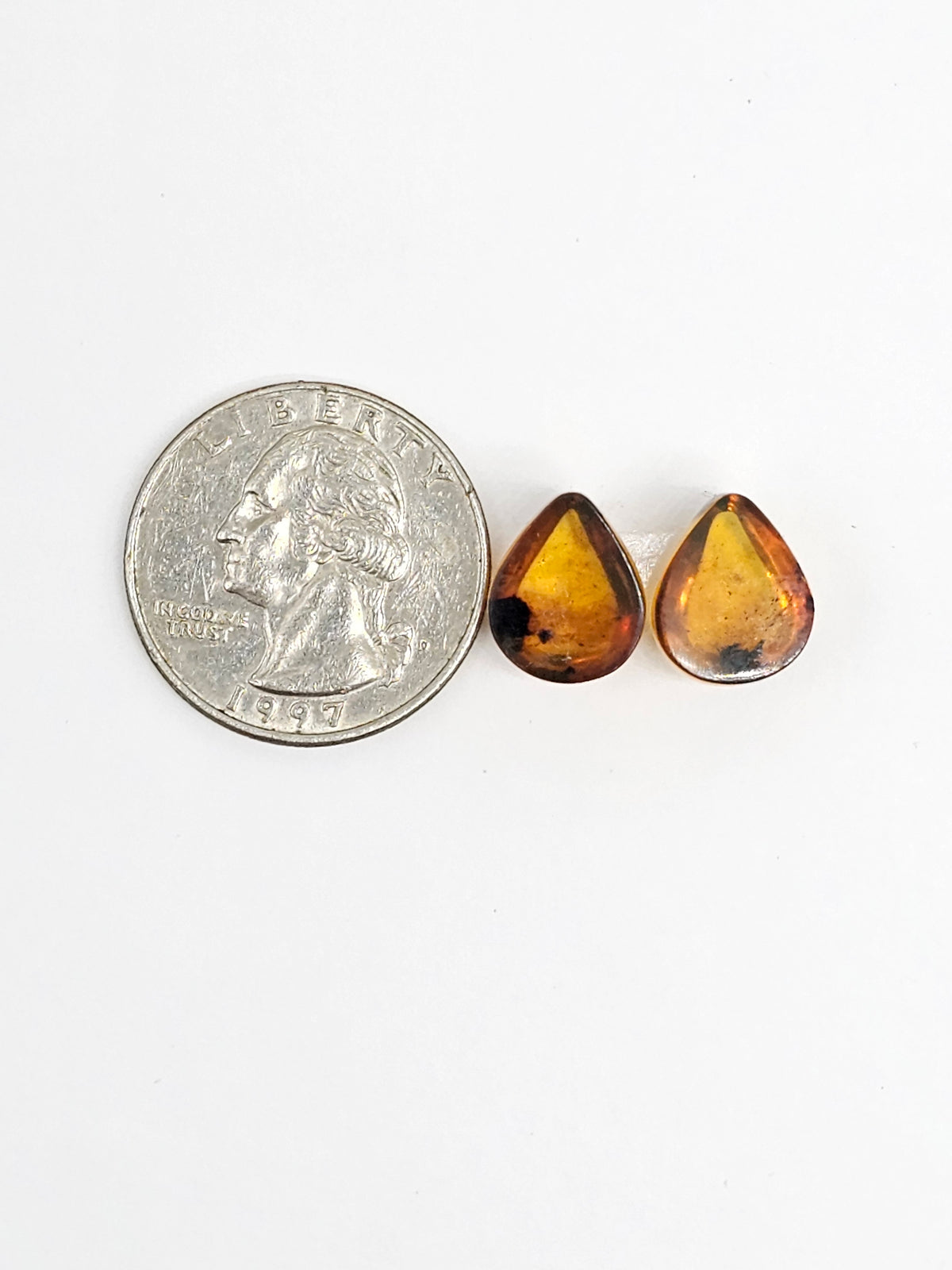 Amber Teardrop Cabochon Pair
