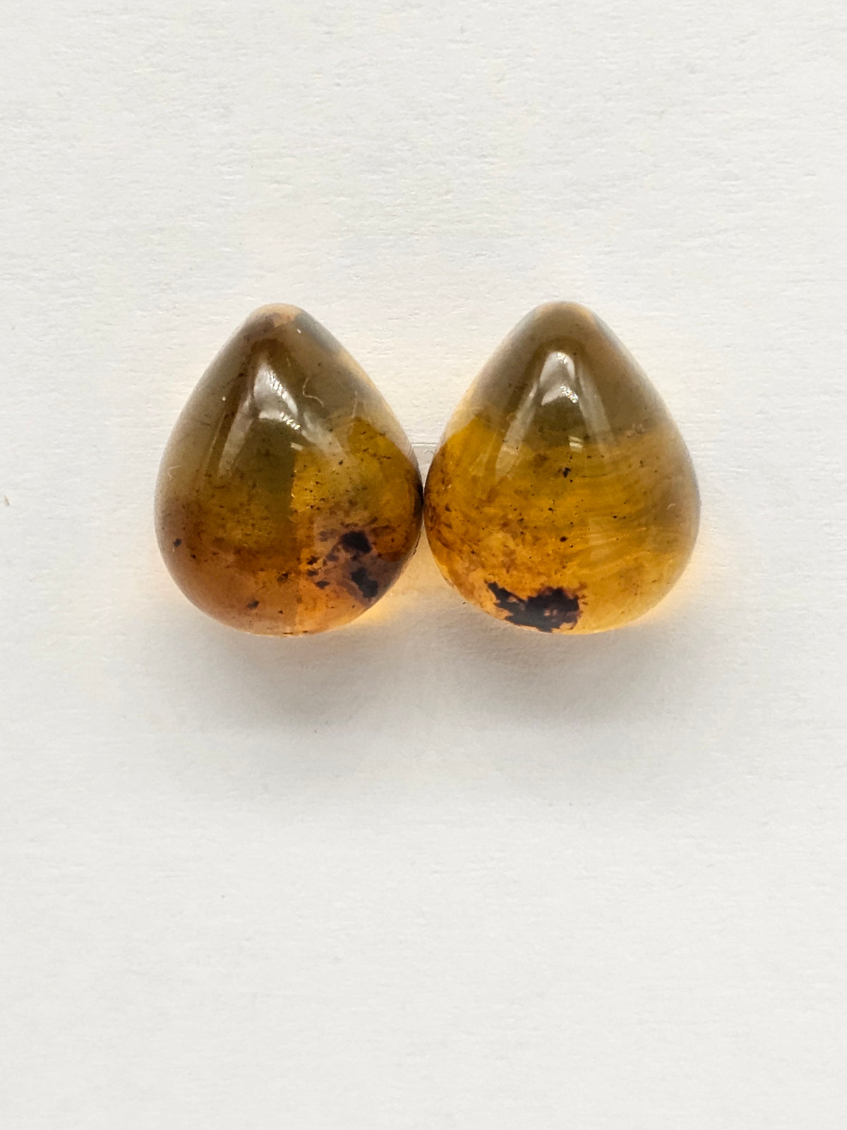 Amber Teardrop Cabochon Pair