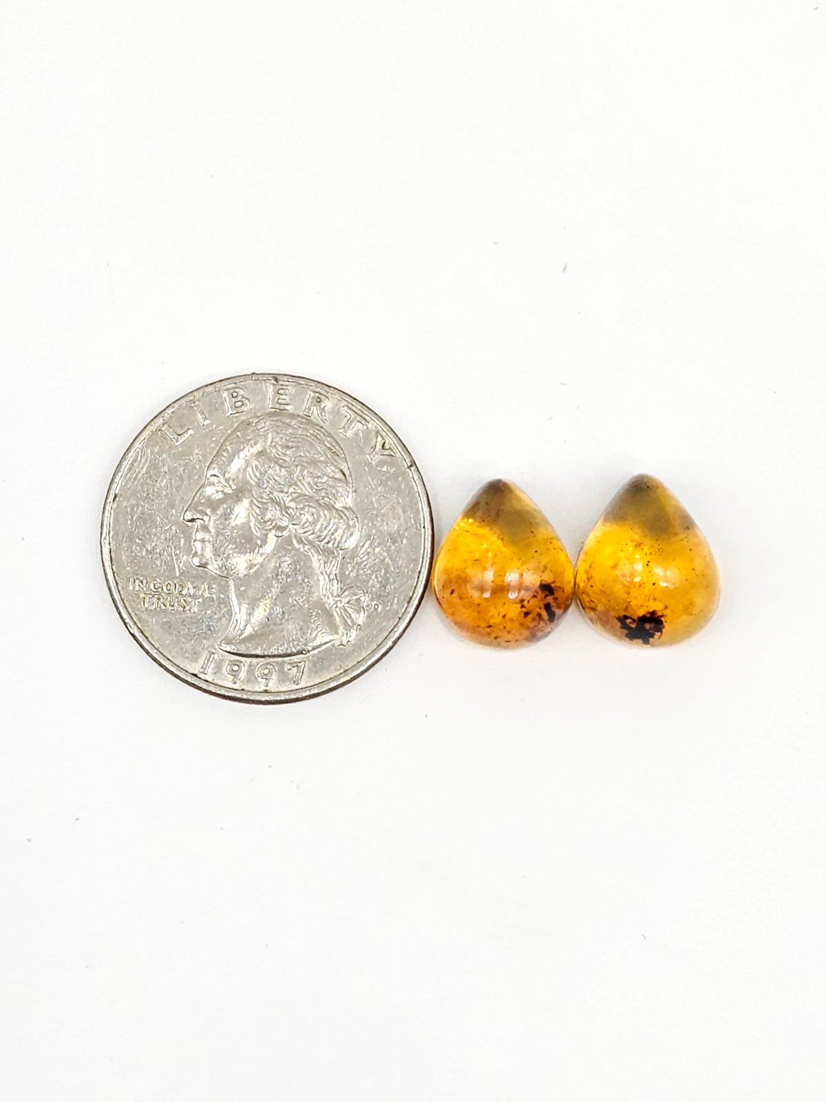 Amber Teardrop Cabochon Pair