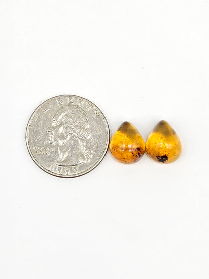 Amber Teardrop Cabochon Pair