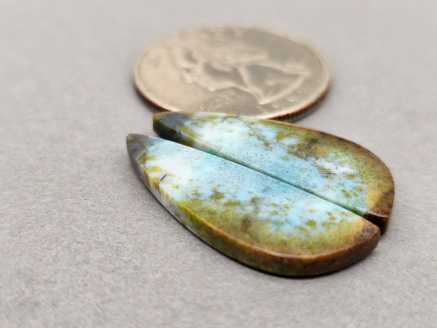 Blue opalized petrified wood Cabochon Pair