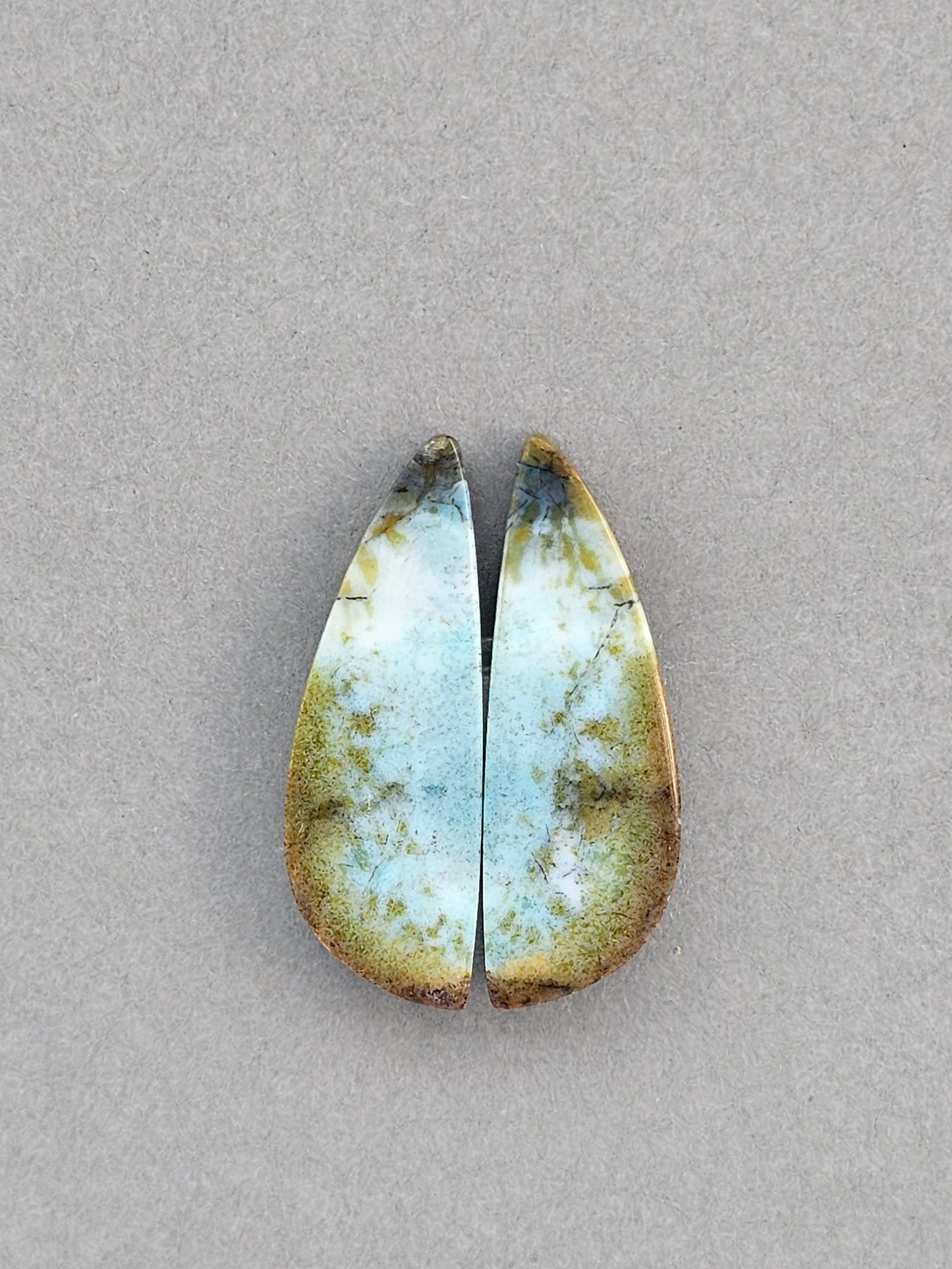 Blue opalized petrified wood Cabochon Pair