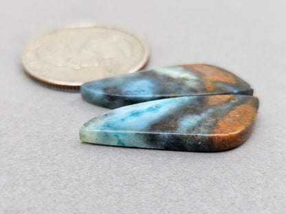 Blue opalized petrified wood Cabochon Pair