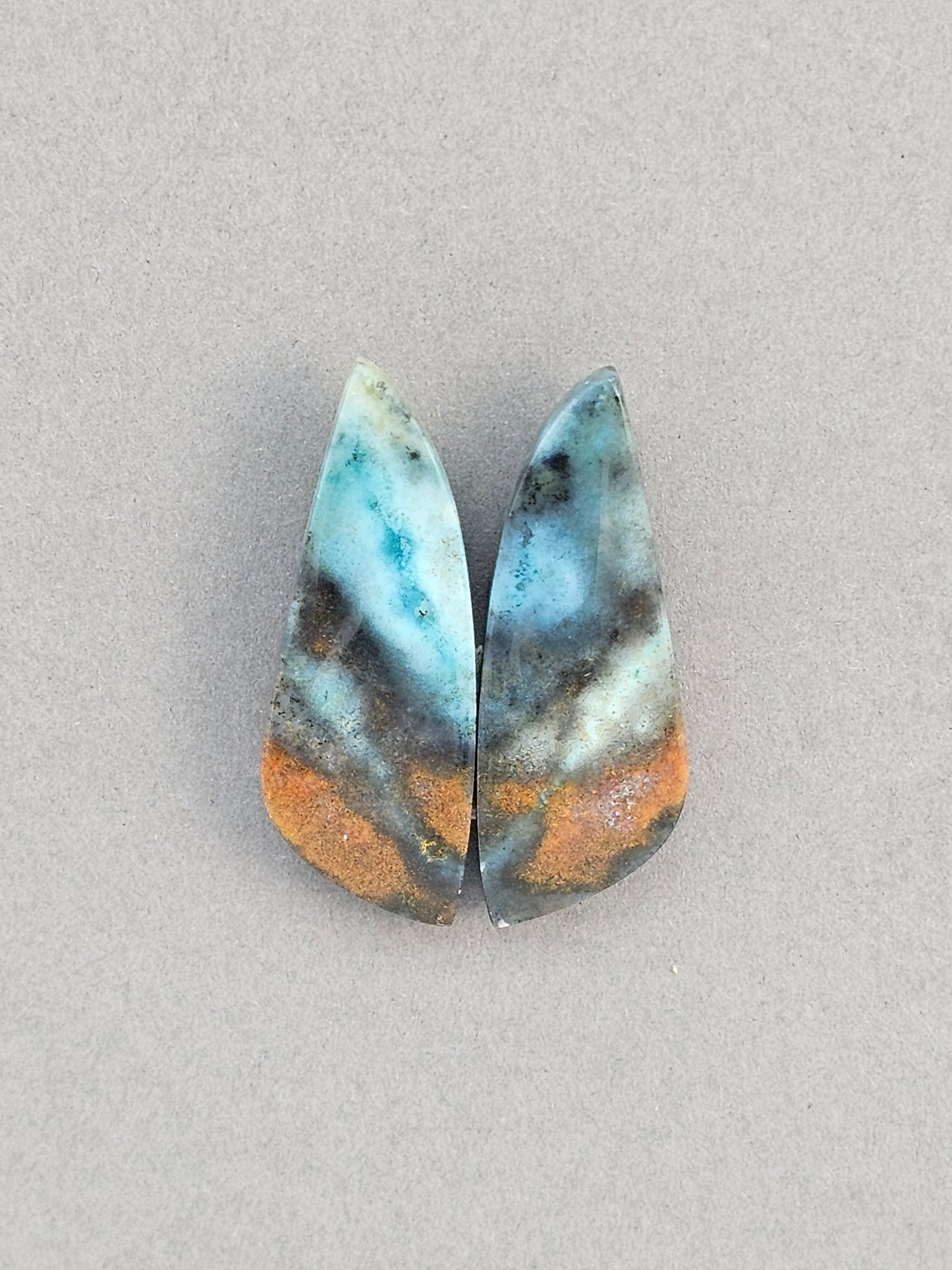 Blue opalized petrified wood Cabochon Pair