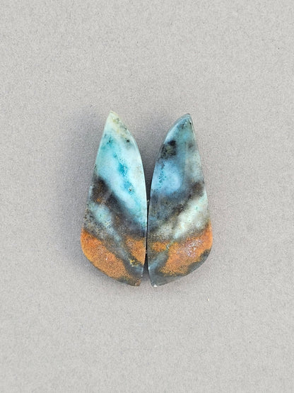 Blue opalized petrified wood Cabochon Pair