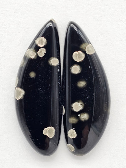 Snowflake Obsidian Cabochon Pair | Natural Mexican Obsidian for Silversmiths