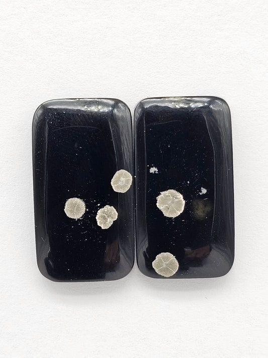 Snowflake Obsidian Cabochon Pair | Natural Mexican Obsidian for Silversmiths