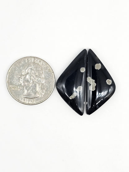 Snowflake Obsidian Cabochon Pair | Natural Mexican Obsidian for Silversmiths