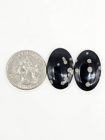 Snowflake Obsidian Cabochon Pair | Natural Mexican Obsidian for Silversmiths