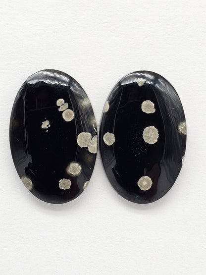 Snowflake Obsidian Cabochon Pair | Natural Mexican Obsidian for Silversmiths