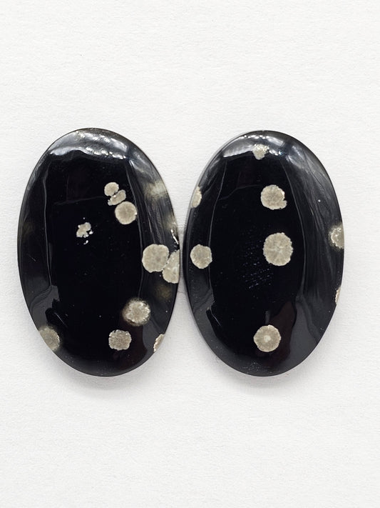 Snowflake Obsidian Cabochon Pair | Natural Mexican Obsidian for Silversmiths