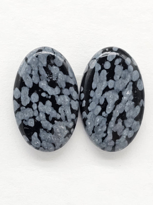 Snowflake Obsidian Cabochon Pair | Natural Mexican Obsidian for Silversmiths