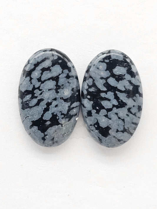 Snowflake Obsidian Cabochon Pair | Natural Mexican Obsidian for Silversmiths