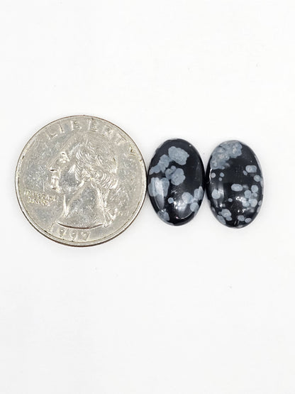Snowflake Obsidian Cabochon Pair | Natural Mexican Obsidian for Silversmiths
