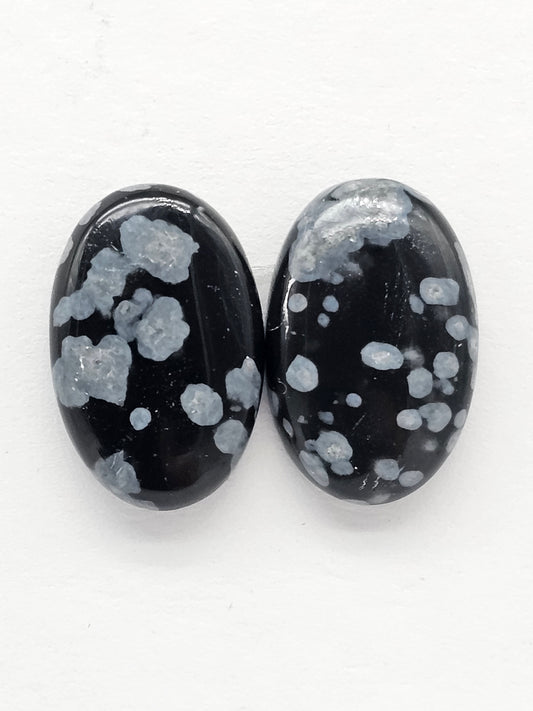 Snowflake Obsidian Cabochon Pair | Natural Mexican Obsidian for Silversmiths