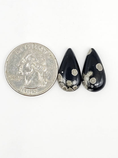 Snowflake Obsidian Cabochon Pair | Natural Mexican Obsidian for Silversmiths